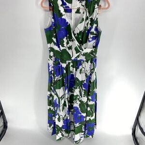 J. Peterman white blue green floral sleeveless midi sun dress womens 4
